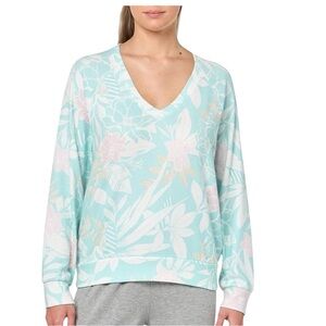 NWT PJ Salvage Pajama Top Size XL Fleece V-Neck Long Sleeve Floral Peachy Cozy